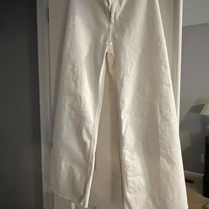 Zara Classic White Wide Leg Jeans (Frayed)